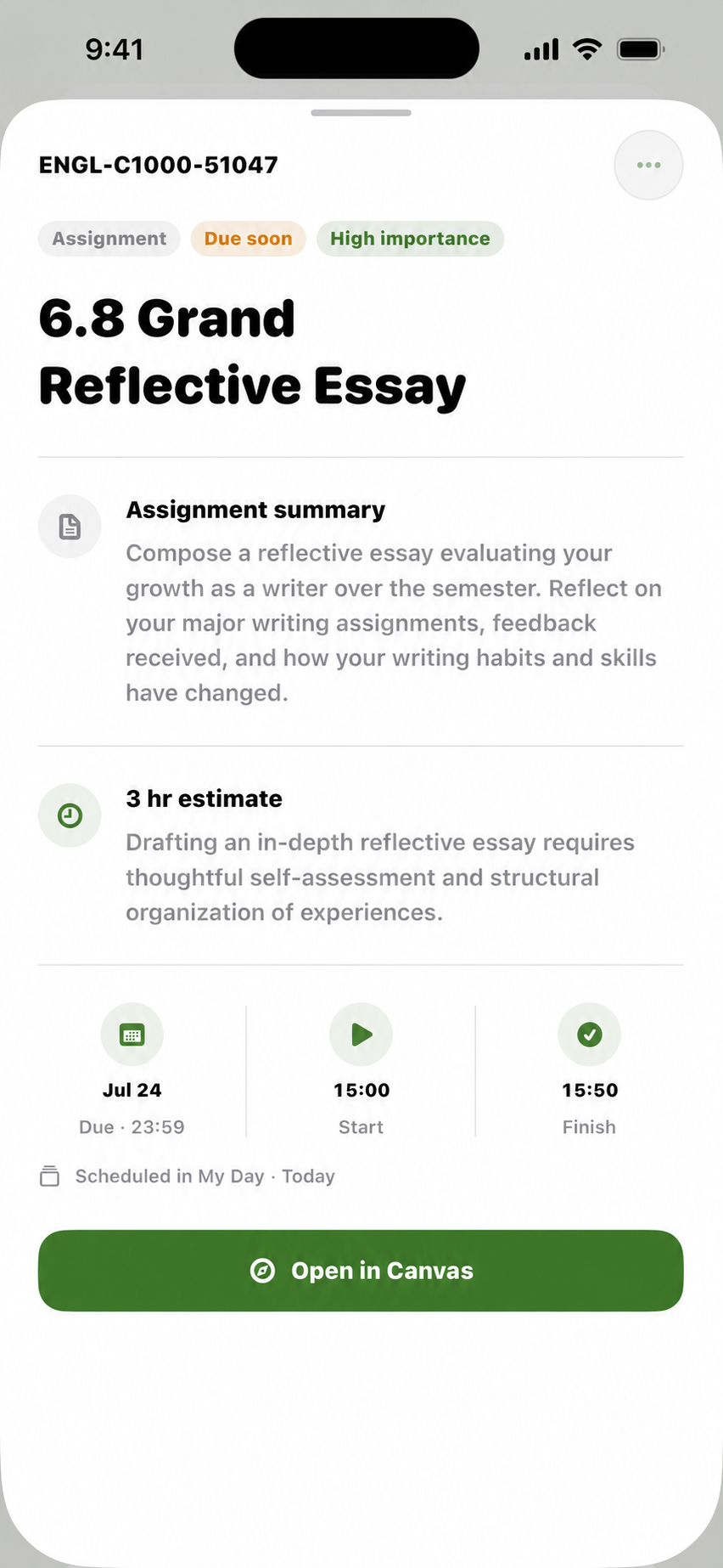 Tardy assignment analysis with a summary and planning estimate