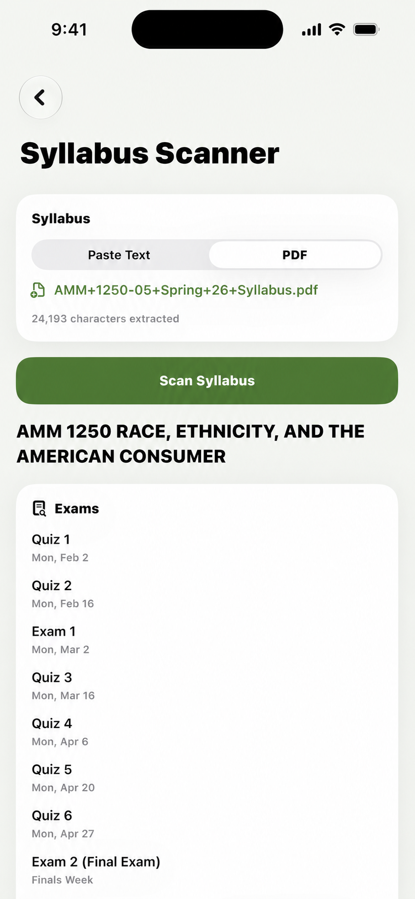 Tardy syllabus results showing structured course information